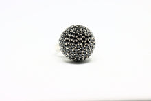  Silver Ring with black gemstones