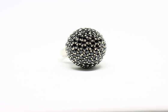 Silver Ring with black gemstones