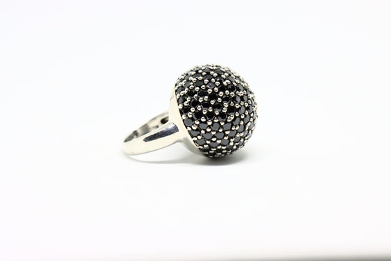 Silver Ring with black gemstones