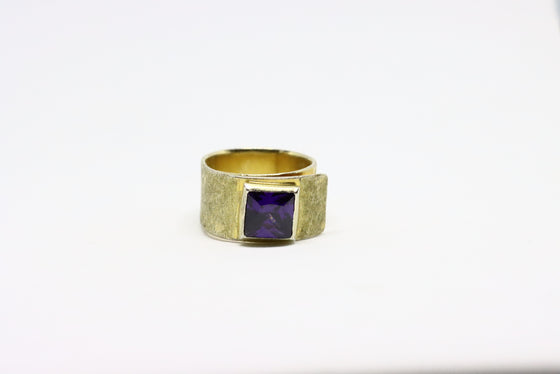 Gold Plated Silver Mad Ring with amethyst