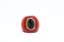  Silver Gold Plated Ring with red and black gemstones