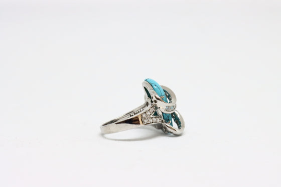 Silver Ring with zircons and turquoise