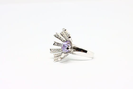 Silver Ring Flower with zircons and amethyst