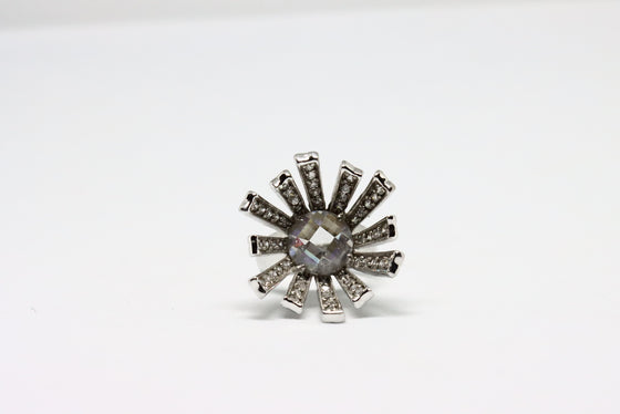 Silver Ring Flower with zircons