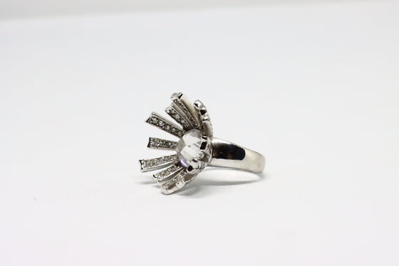 Silver Ring Flower with zircons