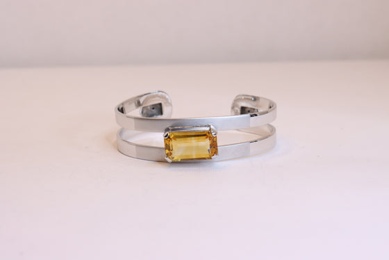 Silver and Gold  Bangle Bracelet with citrine and Sapphire