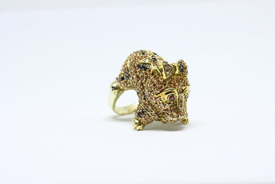 Silver gold plated ring with zircons