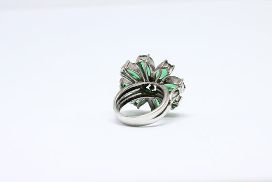 Silver Ring with emeralds and zircons