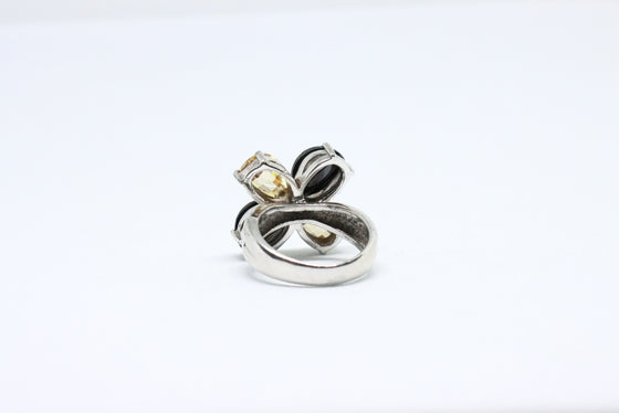 Silver Ring with citrines and black gemstone