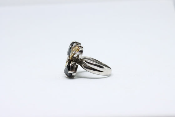 Silver Ring with citrines and black gemstone