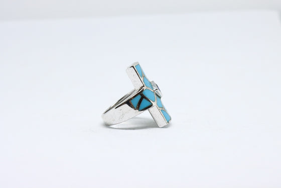 Silver Ring with turquoise and sapphire