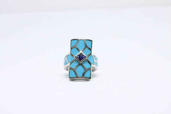 Silver Ring with turquoise and sapphire