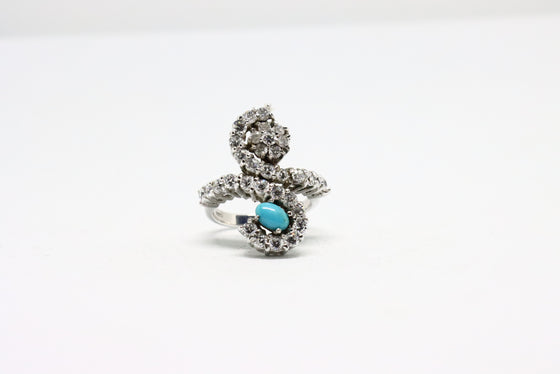 Silver Ring with zircons and turquoise