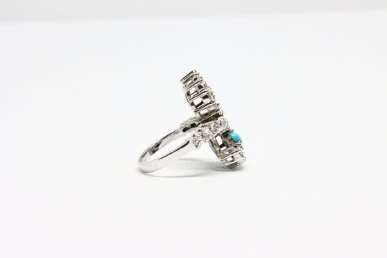 Silver Ring with zircons and turquoise