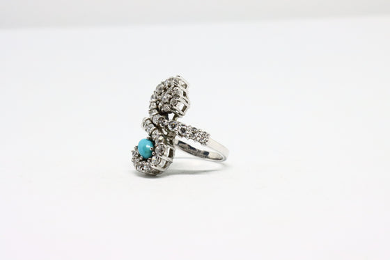 Silver Ring with zircons and turquoise